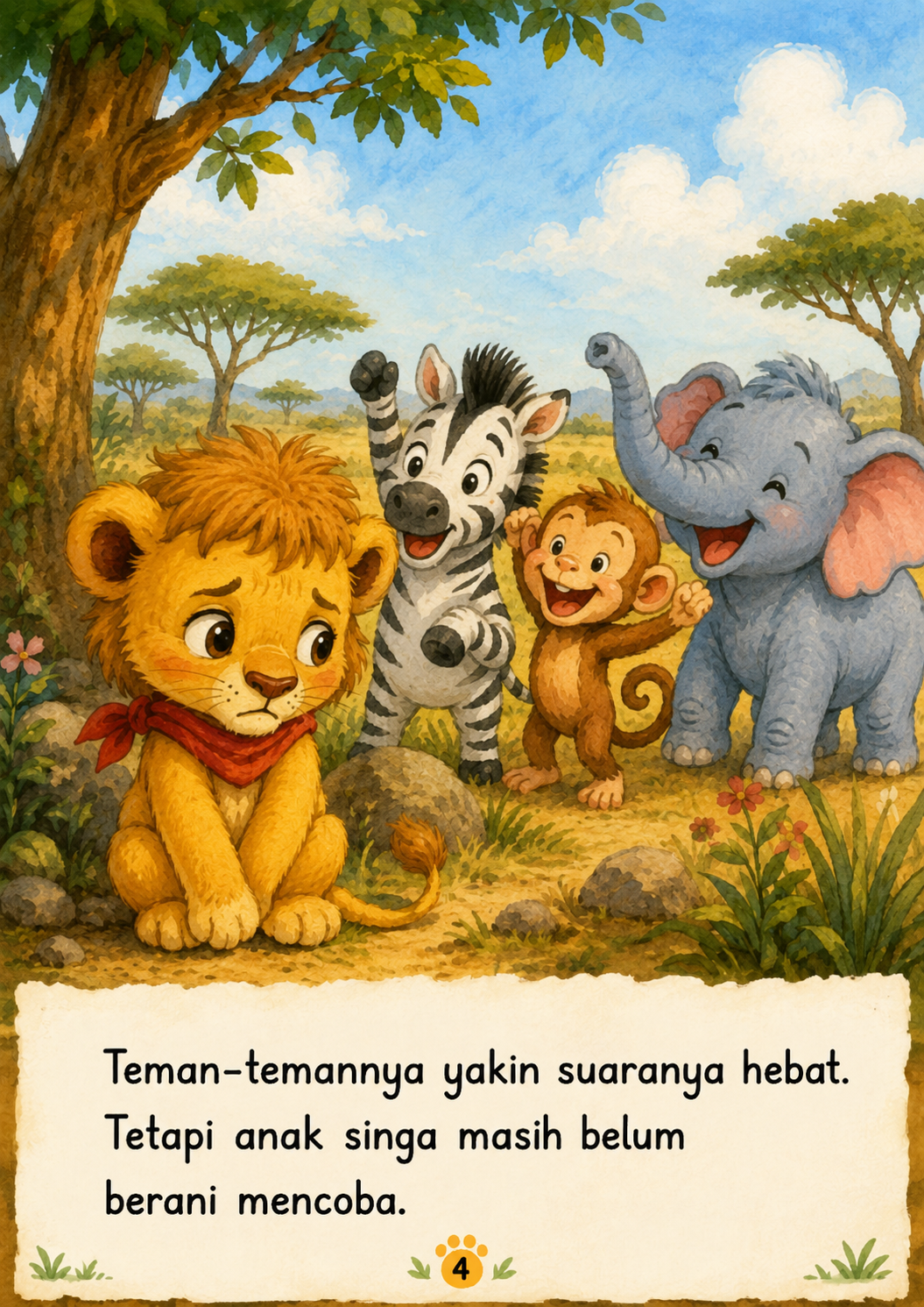 Halaman 4 Anak Singa yang Takut Mengaum