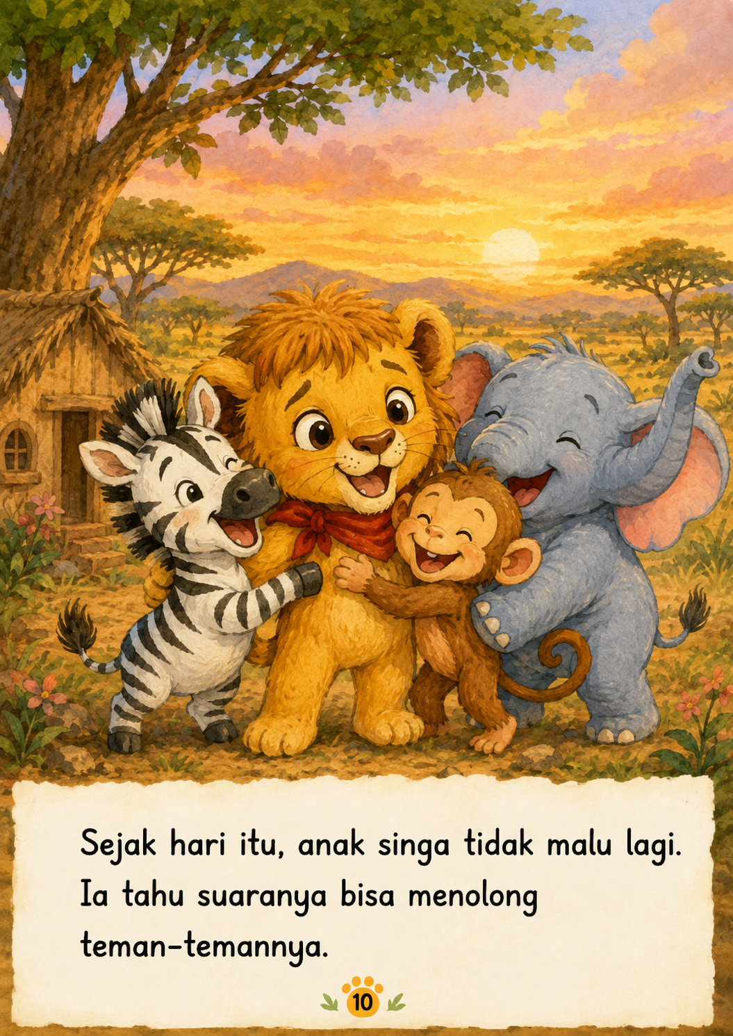 Halaman 10 Anak Singa yang Takut Mengaum