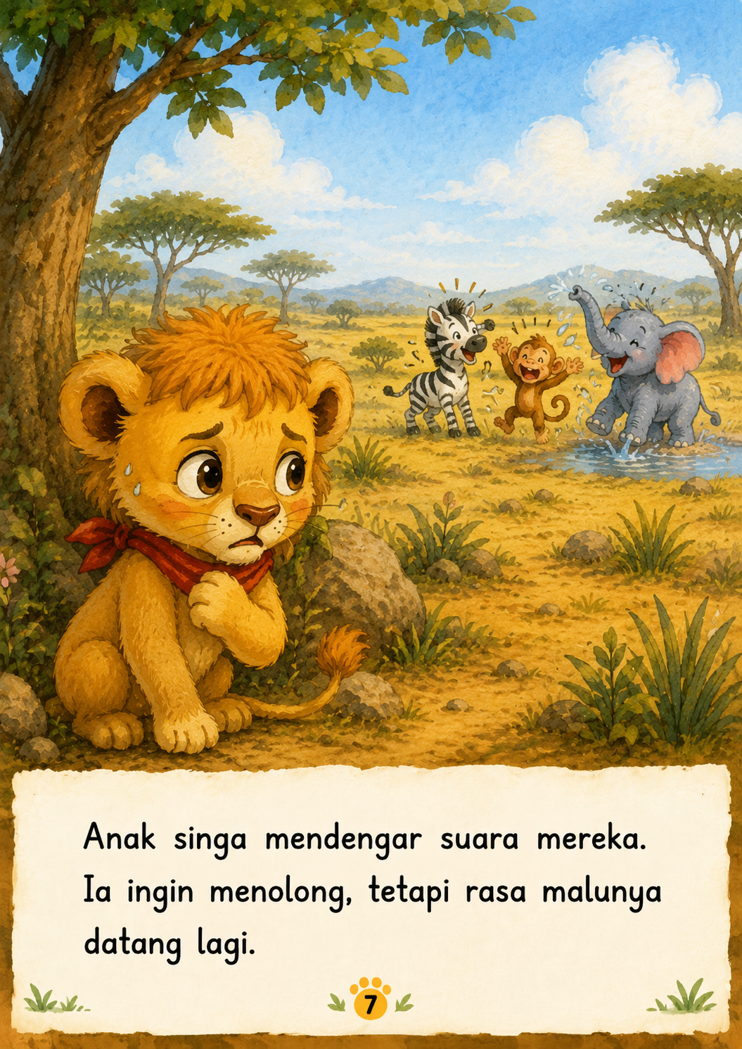 Halaman 7 Anak Singa yang Takut Mengaum