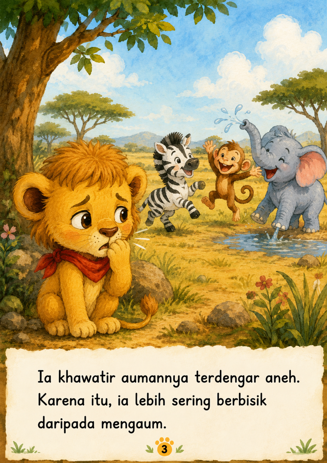 Halaman 3 Anak Singa yang Takut Mengaum